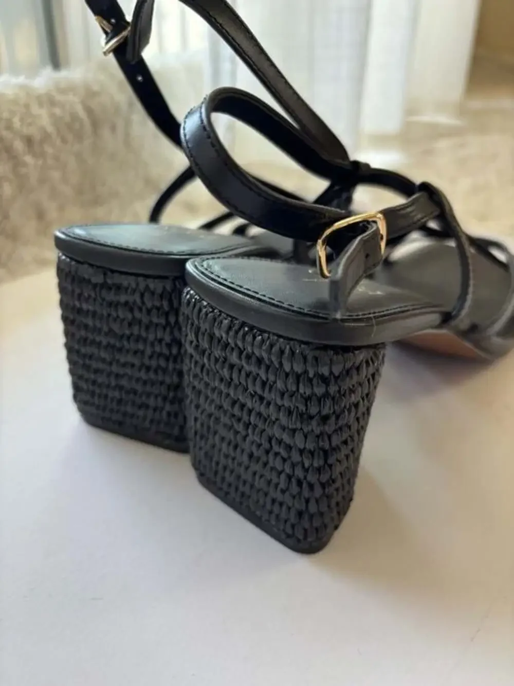 Paolo Black Strappy Wedge Slingbacks